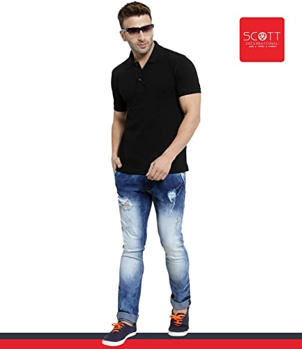 Image of Scott International Men's Organic Cotton Regular Fit Polo T-Shirt (Plain Black, 3XL)