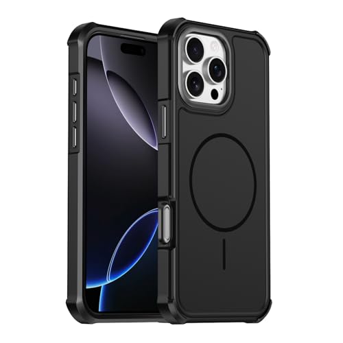 LHNUNP Magnetic for iPhone 15 Pro Max �}�O�l�b�g�P�[�X [MagSafe �Ή�] �R�[�i�[�K�[�h�t�� ���b�L���H�J�����t���[�� ���ɗD���� �w��h�~ �X�����ȑϏՌ��J�o�[, Black