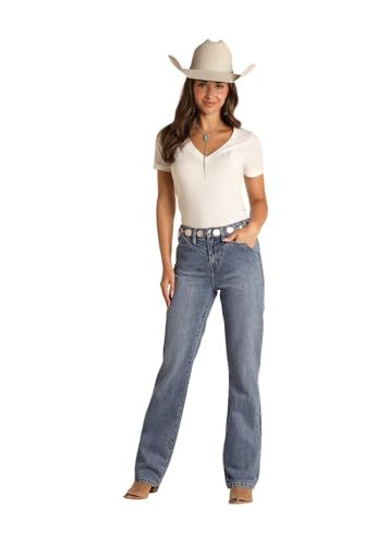 Rock & Roll Denim Ladies Scallop Pocket High Rise Boot Cut Jeans RRWD4HR0VA