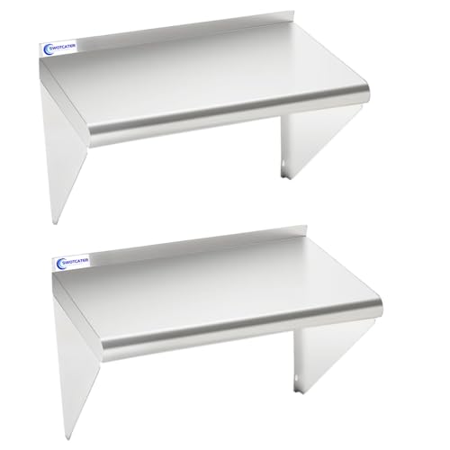 Image of 2 Pack Stainless Steel Shelf 18 inchx24 inch 320LB, Commercial Stainless Steel Shelves Wall Mounted, Heavy Duty Metal Floating Shelving for Home Kitchen, Restaurant, Garage