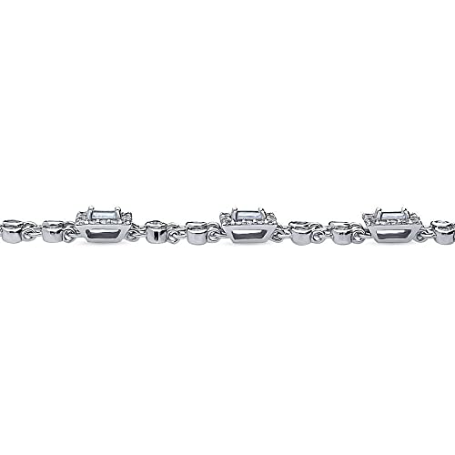 BERRICLE Sterling Silver Vintage Inspired Art Deco Cubic Zirconia CZ Chain Bracelet for Women, Rhodium Plated2