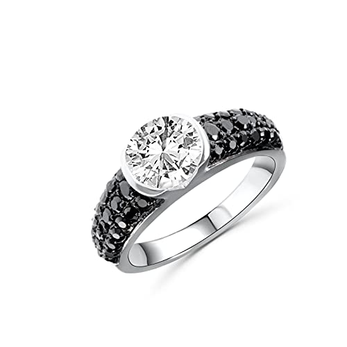 Bague solitaire pavé noir argent 925 anti-ternissement avec zircons noirs