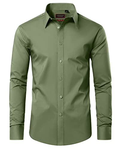 Lion Nardo Green Dress Shirt Men Cotton Dress Shirts for Men Long Sleeve Wrinkle Free Button Down Shirts Formal Business Casual Shirt Regualar Fit
