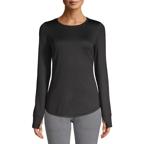 Cuddl Duds Women's Long-Sleeve Climate Right Thermal Guard Base Layer Crewneck Top with Thumbholes (Black) (US, Alpha, Large, Regular, Regular, Black)