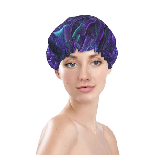 Jzdach Women Girls For New Purple Tie Dye Psychedelic Trippy Art Shower Caps Double Layer Waterproof Bathing Hat For Long Curly Thick Hair thumb #1