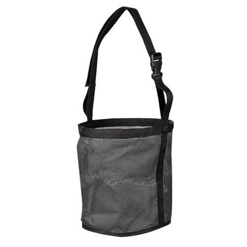 Pferdefutter Tasche, Futterbeutel für Pferde, 23,9 x 24,4 cm, Heavy-Duty Breathable PVC Mesh Getreide Futtertasche, mit verstellbarem Riemen und langlebigem Snap Pferd Maulkorb Futtertasche (Schwarz)