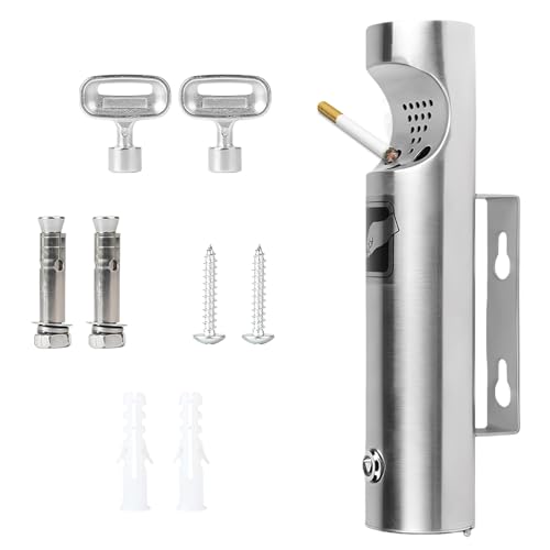 GOEDCH 6,3 × 30 cm Posacenere a parete in acciaio inox: posacenere da parete in acciaio inox per esterni, posacenere pubblico con serratura, posacenere per esterni, per hotel ristorante