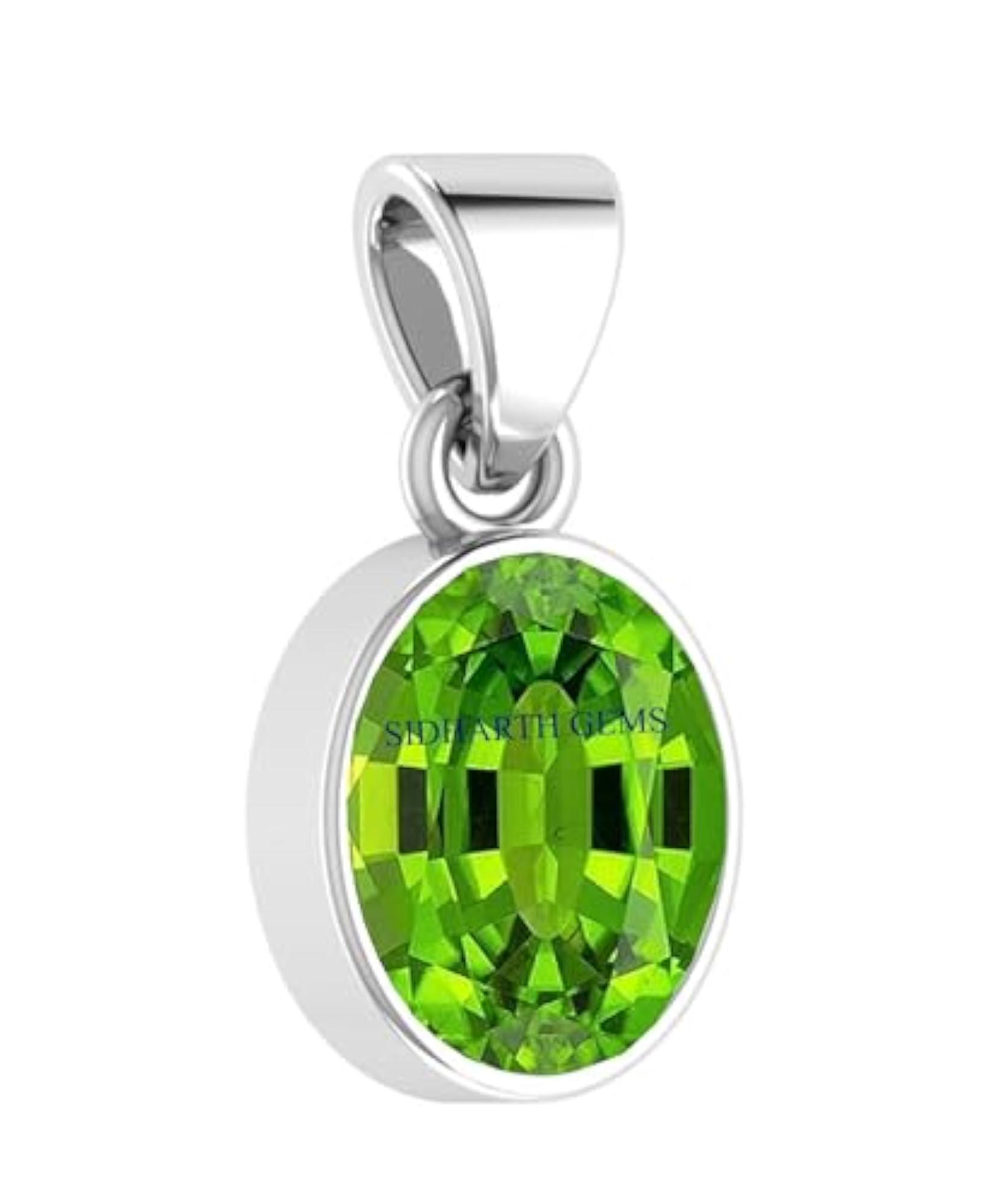 Certified Natural Peridot Stone Silver Plated Pendant
