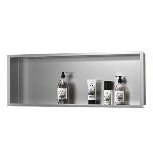 Ducha empotrada Moderna - Cesta de almacenamiento de Acero inoxidable para accesorios de baño, Gris, 92 x 32 x 12,5 cm - Decoración Elegante y funcional para El hogar
