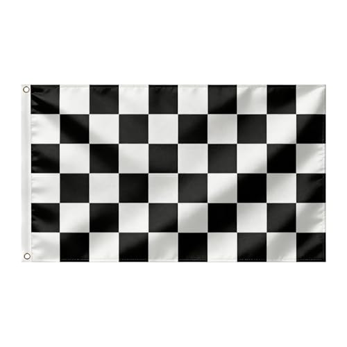 VELIFFCO Checkered Flags Racing Flag 3x5 Ft - Polyester Lightweight Black and White Checkered Banner with 2 Brass Grommets for Racing-themed Party Decorations