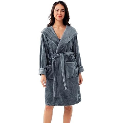 Winthome Soft Fleece Bathrobe with Hood Cover
