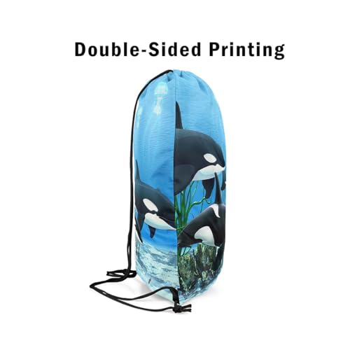Erosebridal Cute Dolphin Draw String Back Bag 13X15.7,3D Kawaii Dolphin String Backpack,Underwater World Drawstring Backpack,World Oasis Drawstring Bags For Sport Gym Swim Yoga,Foldable4