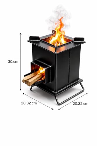 Image of Wood Fired Rocket Stove Smokeless for Home & Large Family | Lakdi Ka Mitti Ka Chulha Angeethi Sidgi | Outdoor Cooking Picnic Camping Hiking Barbeque BBQ | Heavy Duty Metal
