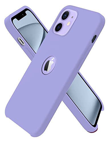 Image of VONZEE Microfiber Logo Cut Compatible for iPhone 12 Mini Case Liquid Silicone Cases Non-Slip Full Body 4 Layer Protectives Shockproof Back with High Raised Camera Lips Lavender