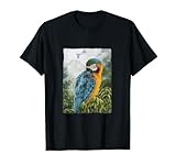 Easy care, casual t-shirt, 2016 original art by Lyrae Perry Blue & Gold Macaw, South American parrot, rain forest design Lightweight, Classic fit, Double-needle sleeve and bottom hem