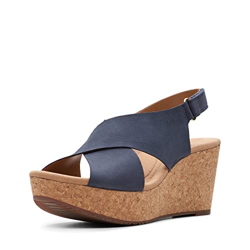 Clarks Clarks Women's Annadel Eirwyn Wedge Sandal, Navy Nubuck, 6.5 W US