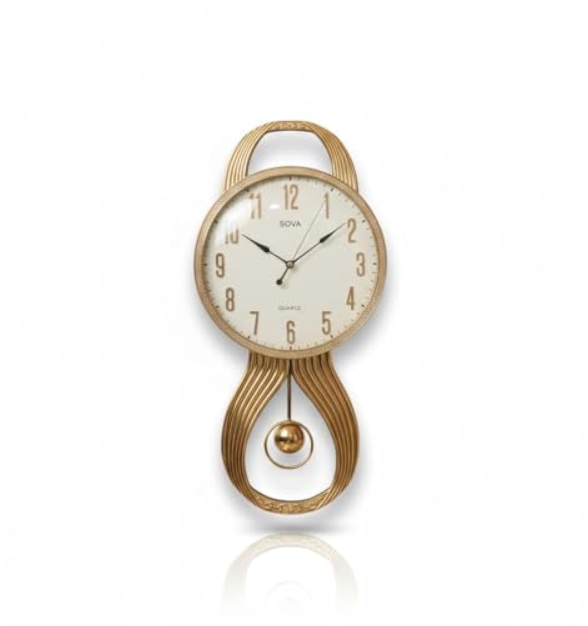 Stylish Pendulum Wall Clock, 26x13 Inch, Gold Frame