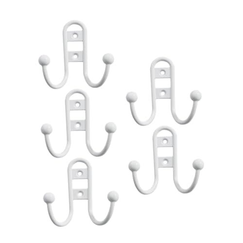 FONDOTIN 5個 欧式ダブルプ壁掛けフック メタル製コートハンガー キャビネット用壁掛け収納 洗面所 寝室 キッチン対応衣類掛け