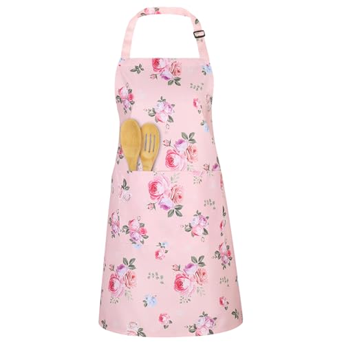 Floral Aprons for Women, Adjustable Waterproof Chef Aprons with Pockets for Cooking Gardening Housework