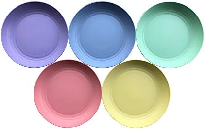 EUODIA 8.9 Inch Bamboo Fiber Plastic Plates Set (5 Deep Salad/Pasta/Dinner Plates) – Microwavable & Dishwasher Safe - Reusable Unbreakable Light Weight Eco-Friendly BPA Free – Outdoor Camping Dishes