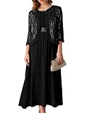Sequin Dress for Women Tea Length Petite Mother of The Bride Dresses with Jackets Formal A Line Midi Dress Black Dresses