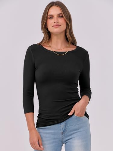 ANRABESS Womens 3/4 Long Sleeve Tops Ribbed Knit Slim Fitted Shirts Basic Tee Fall Outfits 2025 Fashion Y2K Clothes3