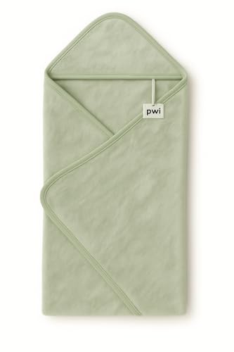 Image of PWI Ultra Soft Baby Wrapper for 0-6 Months | Hooded Blanket | Lightweight & Breathable | Super Cozy Cloudy Fabric | 30x30 Inch (Sage Green)