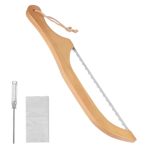 4pz Coltello ad Arco per Pane Fatto in Casa, 39,8cm Affettatrice per Pane Seghettata Acciaio Inossidabile con Manico Legno Taglierina per Sega per Pane Multiuso per Tagliare Panetteria Bagel