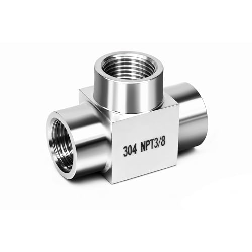 ini moni 3/8 NPT tee 3 way female pipe fitting, stainless steel 304 T forged pipe connector female hose adapter for brewing project/fuel line, 4350 psi