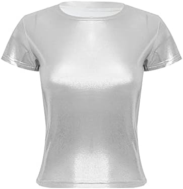 CHICTRY Ballettanzug Damen Metallic - Kurzarm Turnbody Holografisch
