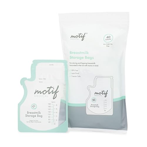 Image of Motif Medical Breastmilk Storage Bags - Breastmilk Freezer Bags w/Easy Pour Spout, Write-On Label - Leak-Proof Double Zipper Milk Bags for Breastmilk - Breastfeeding Mom Gifts (6 Oz, 40 Count)