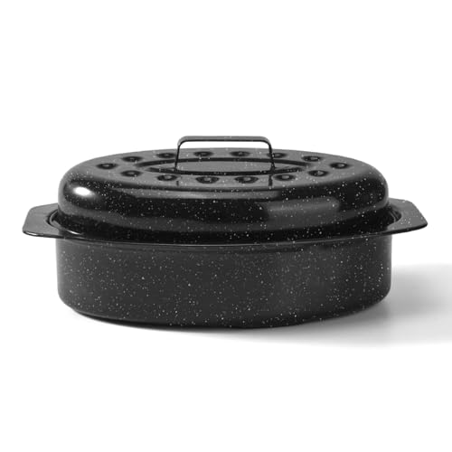 13 Roasting Pan Turkey Roasting Pan Small Oval Roaster Pan With Lid For Turkey Chicken Lamb Beef Deep Baking Pan for Sourdough Bread Vegetable Casserole Lasagna