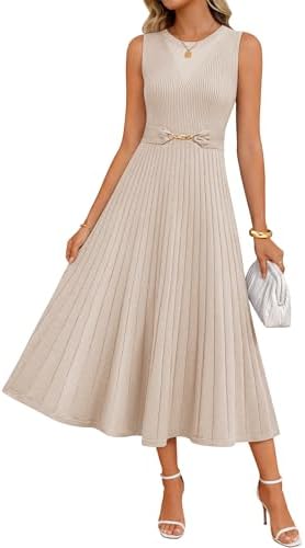ZESICA Womens Spring Sleeveless Midi Sweater Dress 2026 Summer Ca...