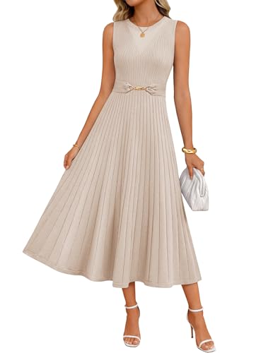 ZESICA Womens Spring Sleeveless Midi Sweater Dress 2026 Summer Casual
