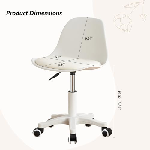 Image of Small Desk Chair Cute, Swivel Armless Task Chair with Soft Padded Cushion, Height Adjustable Home Office Desk Chair with Back for Adult, Study Room, Vanity, Office Work