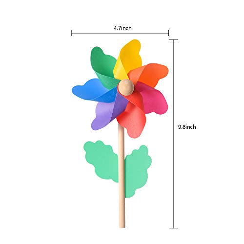 Jucoan 20 Pack Rainbow Pinwheels, 9.8 Inch Plastic Colorful Windmills With Wood Sticks, Pre-Assembled Party Favor Wind Spinners For Garden, Yard Decoration. #TOP1