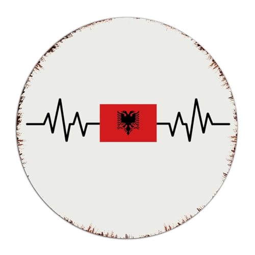 Autravelco Plaque en métal rustique Albanie Décoration de chambre pour homme Panneau de garage pour salle de bain Café Bar Entrée Irrégulier EKG...