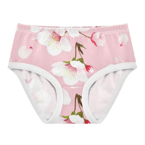 White Pink Cherry Blossom Flowers Toddlers Underwear Floral 2t Cotton Panties for Girl Durable Undies Kids Briefs