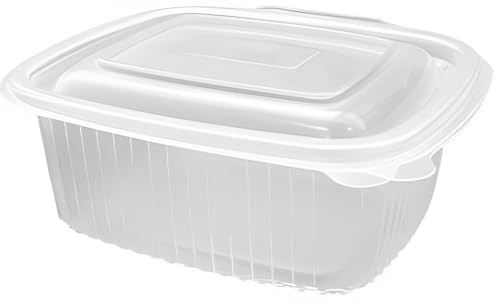 Sanjoma Chemical Solutions Pack 100 Envases 500ml Reutilizables con Tapa Bisagra | Pack de 50 100 | Plástico Transparente PP | Apto Microondas y Reciclable | Contenedor Ovalado para Alimentos