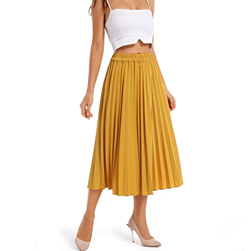 TONCHENGSD Women's Retro Midi High Waist Pleated Skirt Leopard Print