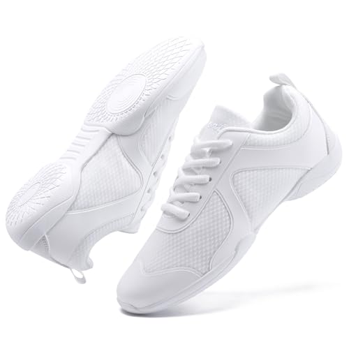 Image of White Cheer Shoes for Girls Womens Cheer Shoes Youth Girls Cheerleading Shoes Competition Gear Dance Tennis Sports Training Athletic Comfortable Flats Breathable Soft Kids Cheer Sneakers