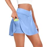 FireSwan Tennis Skirt for Women with Pockets Shorts Crossover High Waisted Pleated Golf Skorts Athletic Workout Skirts(Blue M)
