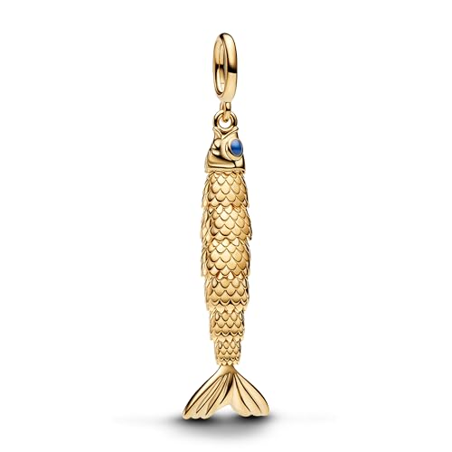Pendientes de pez articulado en oro de 14k y esmalte azul exclusivo