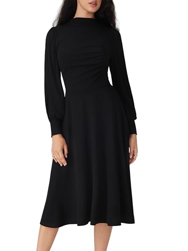 CIDER Womens Long Sleeve Wedding Guest Dresses Mock Neck Ruched Elegant Formal Midi Dresses3