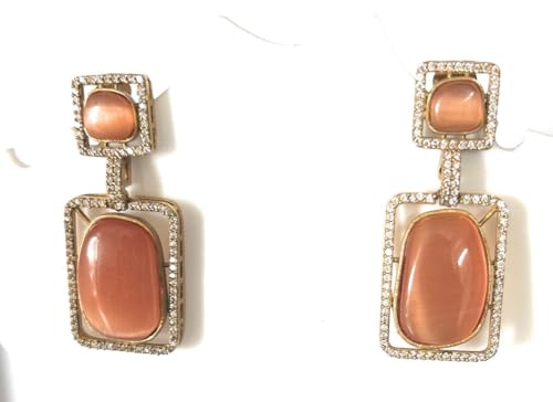 Image of inchOpala Polish Danglers with Doublet Stone and AD Work - Exquisite Designer Earrings for Women inch
