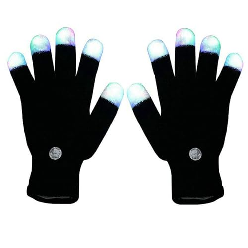 Generico Guanti Raves a LED, Guanti LED per spettacoli di luce con 7 luce che cambiano colore sulla punta delle dita per adolescenti adulti Guanto luminosi per spettacoli e feste