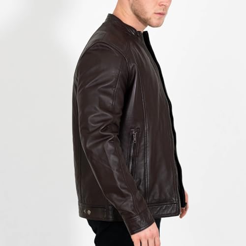 Image of BRICK LANE Stand Collar Leather Jacket for Men | Timeless Design - Genuine Lamb Nappa Leather Cafe Racer Jacket