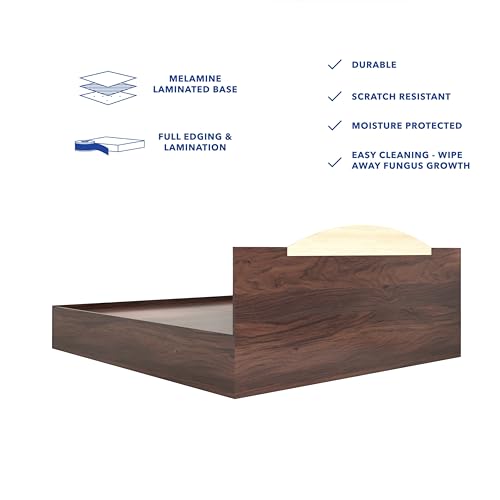 Image of DF2H Bed | 1 Year Warranty | Queen Size, Arisa, Low Seating Height Bed, Non-Woven Fabric Base Walnut Colour (Melamine Finish)