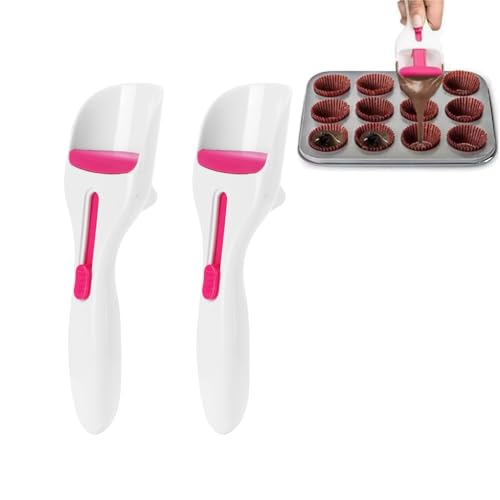 Cupcake Batter Scoop, 2PCS Cupcake Scoop Batter Dispenser Cake Batter Distribution Scoop Cake Pastry Spatula Spoon Flour Dispenser Spoon One Touch Sliding Button Dispenses Batter for Cake Decorating
