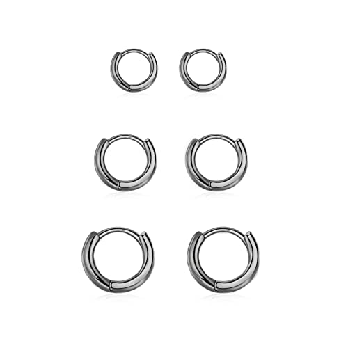 Boucle Doreille Noires Femme Bijoux Femme,3 Paires Piercing Oreille Creoles Femme Le Petit Lot Boucles D'oreilles Femme Homme Fille Cadeaux 8mm 10mm 12mm